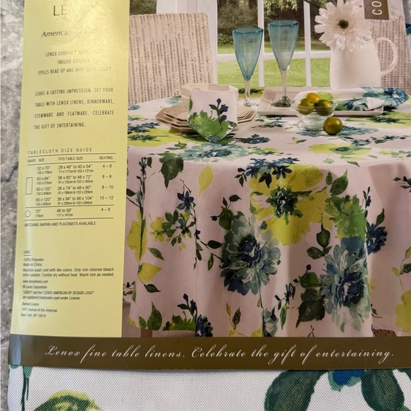 Lenox Corrine Floral Tablecloth - Green and Blue Elegance Round 70” - Picture 1 of 3